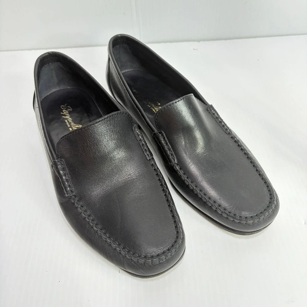 Cappelletti Mens Black Leather Whipstitch Loafers Slip On Shoes 43 US 10 Italy‎